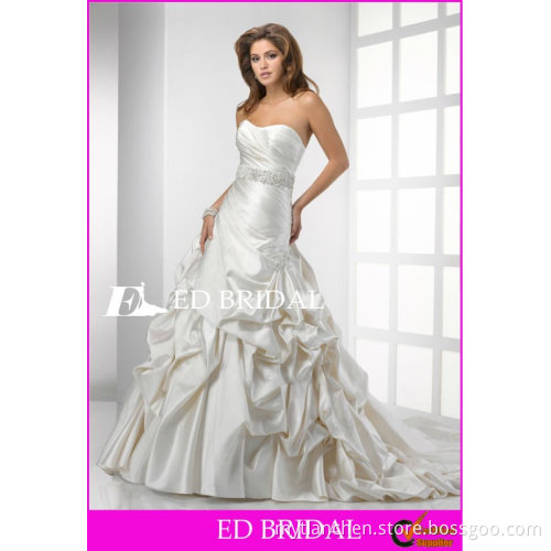 A-Line/Princess Scoop Chapel Train Satin Bubble Hem Wedding Dress Beaded Belt Corset Closure